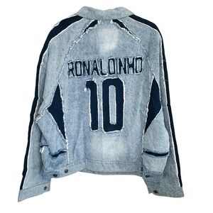 KidSuper X Ronaldinho Denim Jacket Mens XL Patchwork Street Urban Y2k Grunge NWT